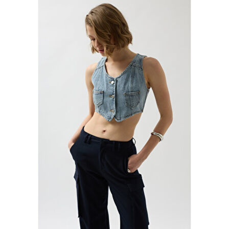 Lucky Life Denim Cepli Yelek