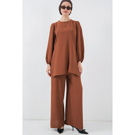 Ayrobin Tunik Pantolon Alt Üst Takım Lucky Life - Sütlü Kahve