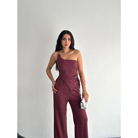 Lucky Life Kadın Crop Pantalon Ikili Takım - Gül Kurusu