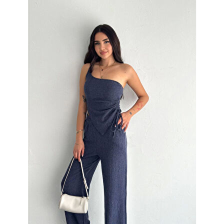 Lucky Life Kadın Crop Pantalon Ikili Takım - Lacivert