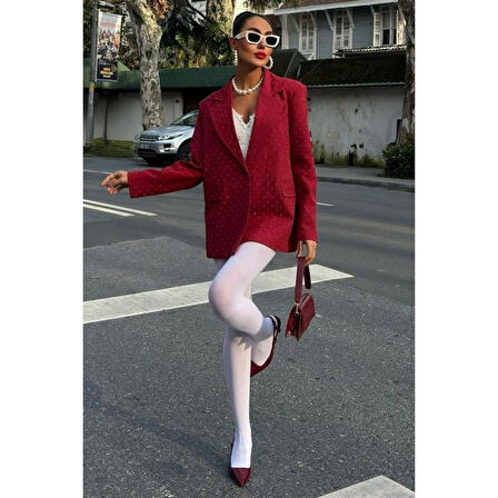 Lucky Life Kadın Taş Detaylı Lucky Life Kadın Premium Blazer Ceket 