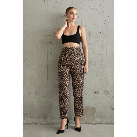 Lucky Life Kadın Leopar Desenli Kumaş Pantolon