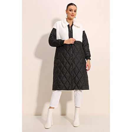 Lucky Life Kadın Uzun Oversize Şişme Mont - Beyaz