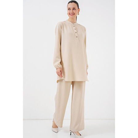 Lucky Life Keten Tunik Pantolon İkili Takım - Bej