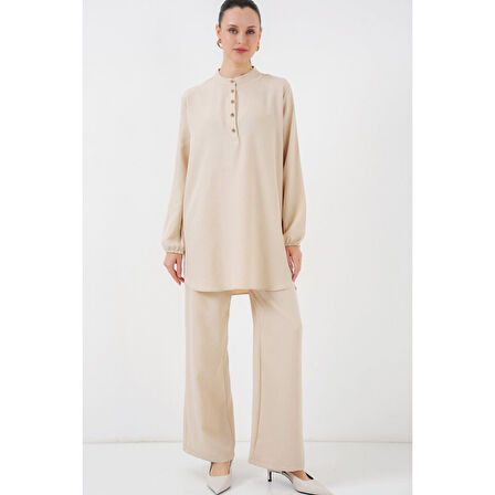 Lucky Life Keten Tunik Pantolon İkili Takım - Bej