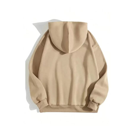 Erkek Düz Kapüşonlu Sweat - Bej