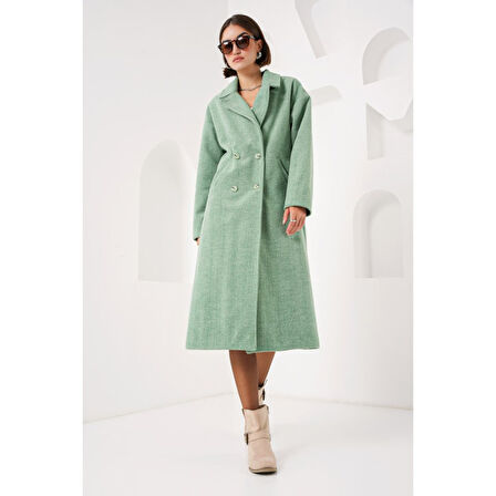 Yeşil Oversize Geniş Kesim Yünlü Uzun Kaşe Kaban Lucky Life Kadın 