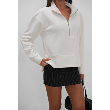 Fermuar Ve Dikiş Detaylı Sweatshirt