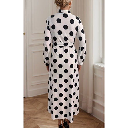 Lucky Life Kadın Uzun Kollu Kruvaze Yaka Yandan Bağlamalı Krep Tam Boy Elbise