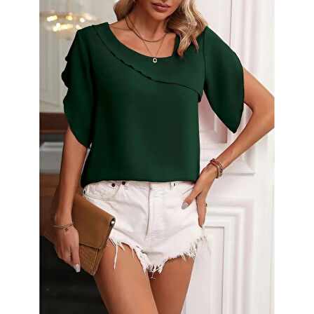 Lucky Life Kadın Kısa Kollu Yaka Ve Kol Detay Jesica Bluz