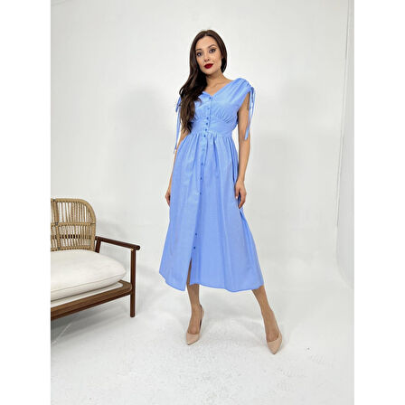 Lucky Life Kadın ELBİSE-DALLAS ÇİZGİLİ