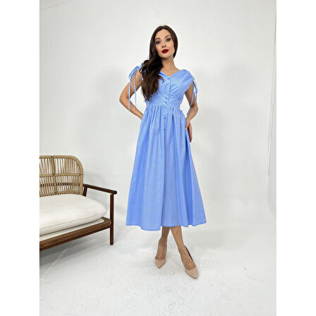 Lucky Life Kadın ELBİSE-DALLAS ÇİZGİLİ