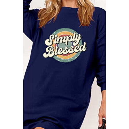 Lucky Life Kadın Uzun Kollu Bisiklet Yaka Yazılı Viskon Iki Iplik Elbise