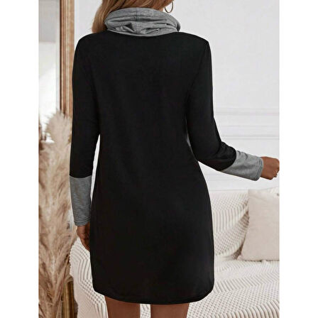 Lucky Life Kadın Uzun Kollu Balıkçı Yaka Bağcıklı Iki Iplik Elbise