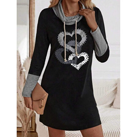 Lucky Life Kadın Uzun Kollu Balıkçı Yaka Bağcıklı Iki Iplik Elbise