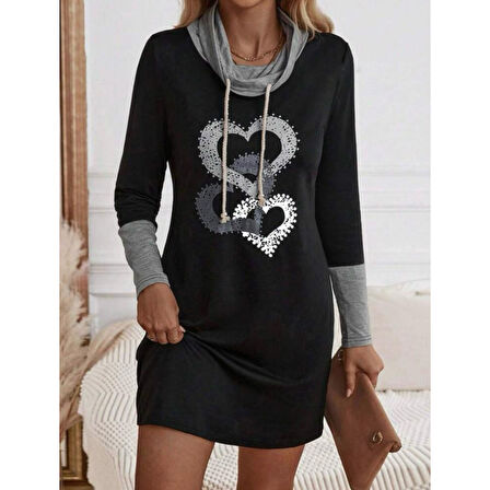 Lucky Life Kadın Uzun Kollu Balıkçı Yaka Bağcıklı Iki Iplik Elbise