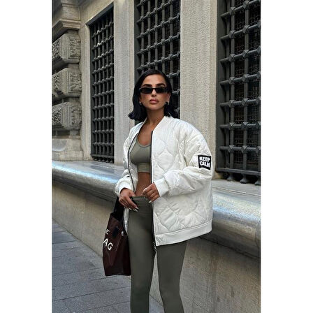 Lucky Life Kadın Oversize Kapitone Bomber Ceket 