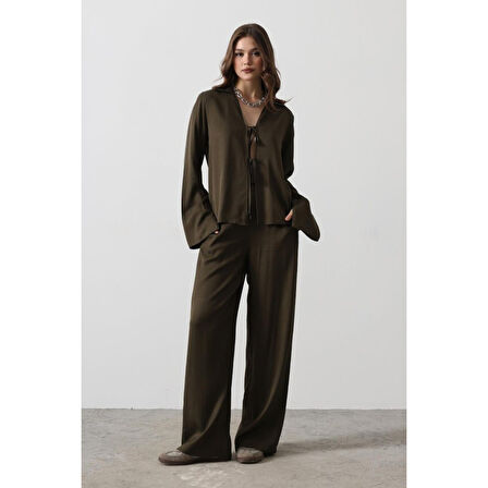 Önden Biyeli Bluz Ve Pantolon Takım - Haki