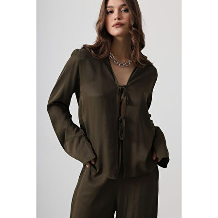 Önden Biyeli Bluz Ve Pantolon Takım - Haki