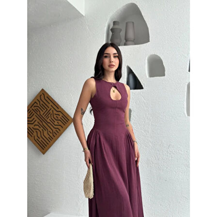Lucky Life Kolsuz Uzun Kabardin Elbise - Bordo