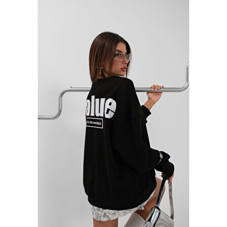 Baskılı Sıfır Yaka Oversize Sweatshirt