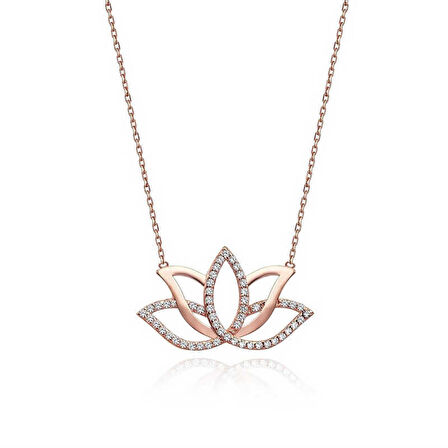 Lucky Life Kadın Gümüş Rose Lotus Çiçeği Kolye