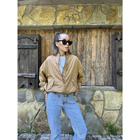 Camel Parçalı Bomber Ceket