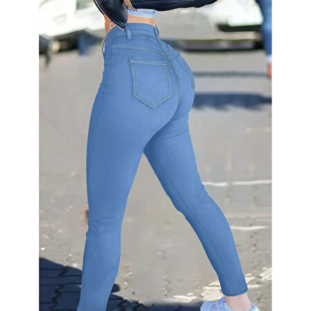 Lucky Life Kadın Yüksek Bel önden Düğmeli Dar Kesim Kot Pantolon