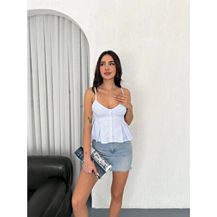 Lucky Life Kadın Dekolte Deraylı Crop - Açık Mavi