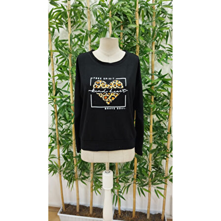 Lucky Life Kadın Uzun Kollu Bisiklet Yaka Desenli Viskon Iki Iplik Bluz