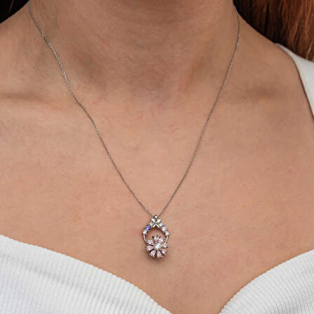 Lucky Life Gümüş Pembe Dönen Çiçek Kadın Kolye