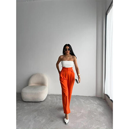 PANTOLON KAPALI CEP 3 DÜĞME DETAYLI - Orange