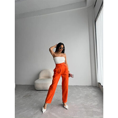PANTOLON KAPALI CEP 3 DÜĞME DETAYLI - Orange