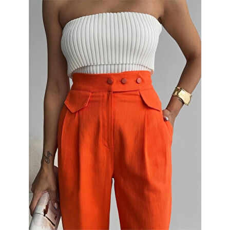 PANTOLON KAPALI CEP 3 DÜĞME DETAYLI - Orange