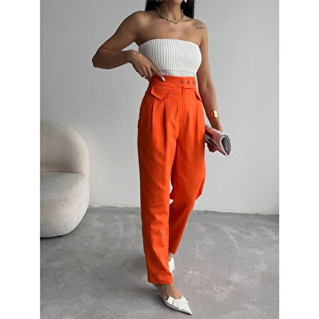 PANTOLON KAPALI CEP 3 DÜĞME DETAYLI - Orange