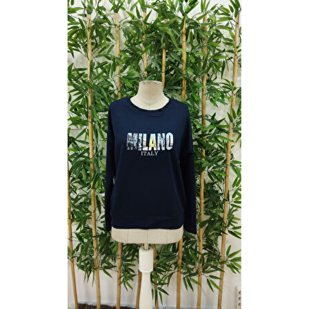 Lucky Life Kadın Uzun Kollu Bisiklet Yaka Desenli Viskon Iki Iplik Bluz