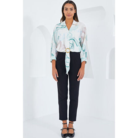 Lucky Life Kadın Oversize Dökümlü Crop Saten Gömlek 906 - Mint