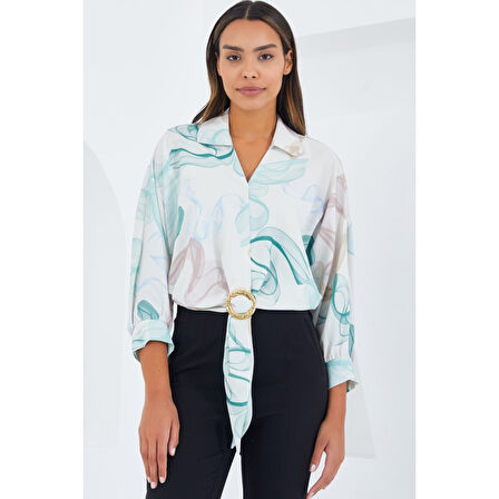 Lucky Life Kadın Oversize Dökümlü Crop Saten Gömlek 906 - Mint