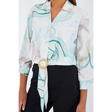 Lucky Life Kadın Oversize Dökümlü Crop Saten Gömlek 906 - Mint