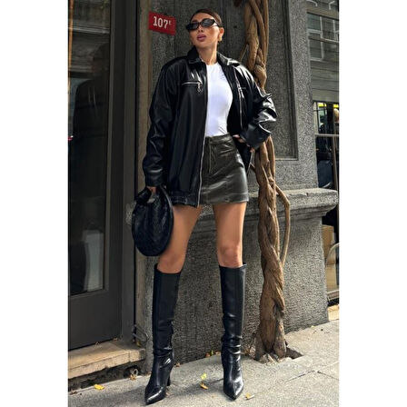 Lucky Life Kadın Oversize Suni Deri Ceket