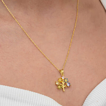 Lucky Life Gümüşh  Kadın Gold Renkli Hayat Ağacı Kadın Kolye