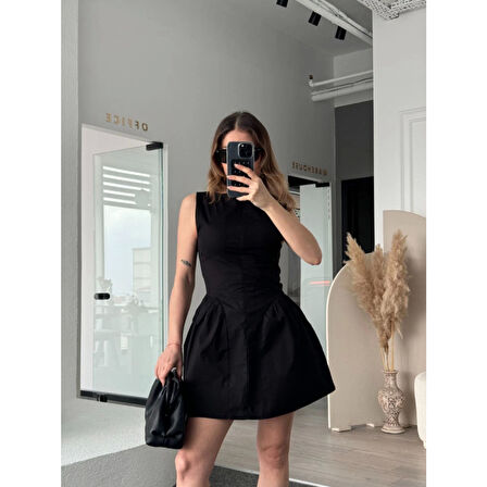 Lucky Life Kadın Fermuar Detaylı Mini Elbise - Siyah