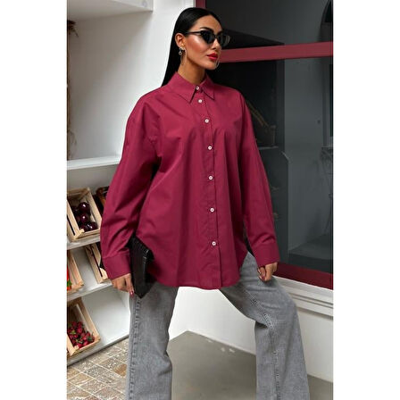 Lucky Life Kadın Klasik Oversize Poplin Gömlek 