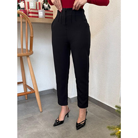 Lucky Life Kadın üste Oturan Paçası Bilek üzerinde Biten Atlas Kumaş Pantolon 36 (S) - 48 (4XL)