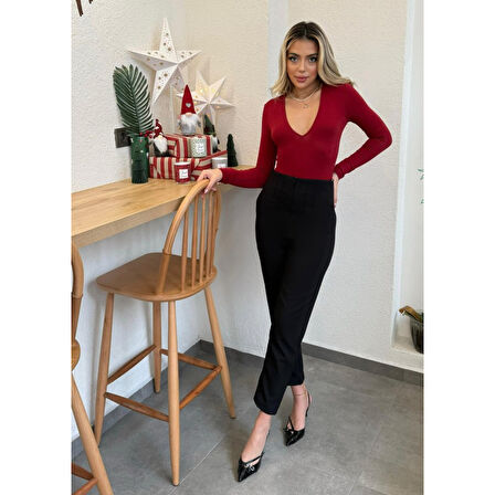 Lucky Life Kadın üste Oturan Paçası Bilek üzerinde Biten Atlas Kumaş Pantolon 36 (S) - 48 (4XL)