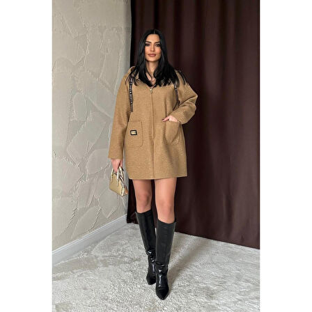 Lucky Life Kadın Vizon Armalı Kapşonlu Peluş Ceket