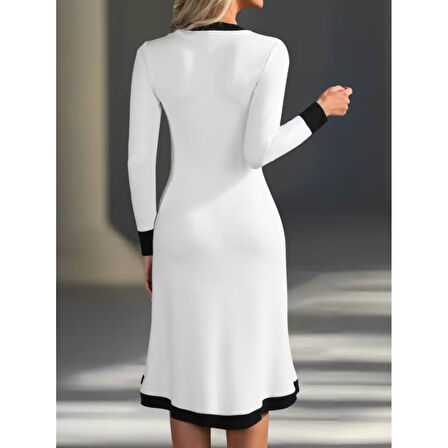 Lucky Life Kadın Uzun Kollu V Yakalı Düğmeli Midi Modal Elbise