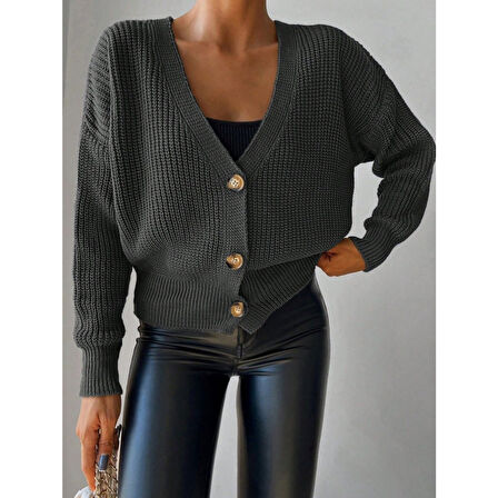 Lucky Life Kadın Uzun Kollu Düğme Detay Triko Bluz