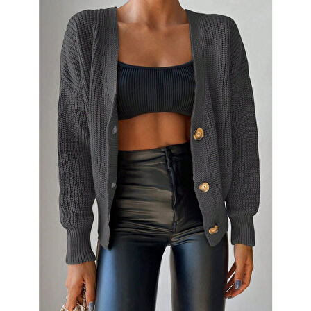 Lucky Life Kadın Uzun Kollu Düğme Detay Triko Bluz