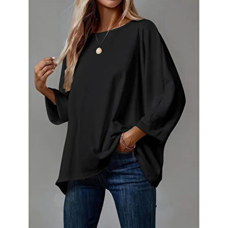 Lucky Life Kadın Truvakar Kollu Bisiklet Yaka Viskon Bluz